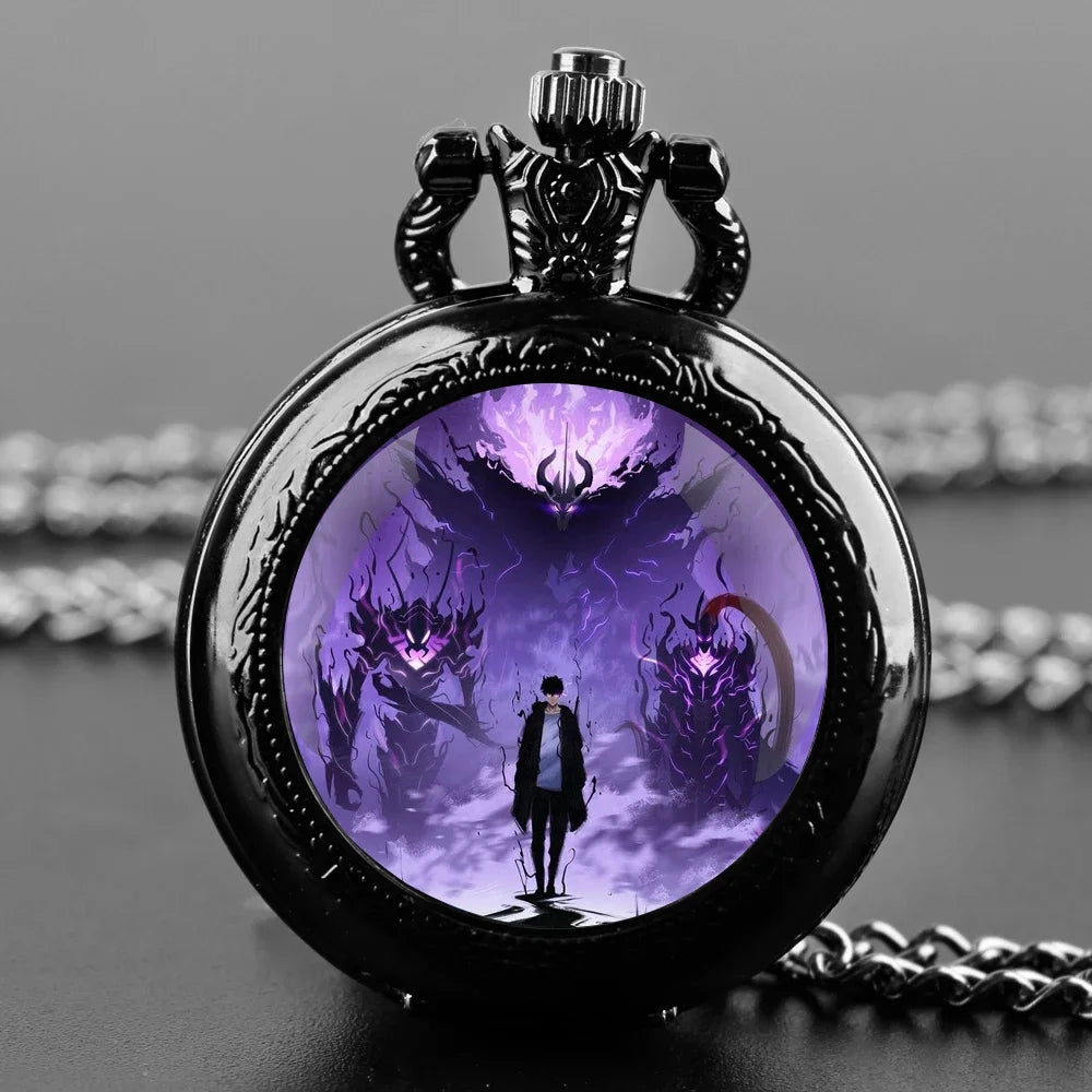 Anime solo nivelamento cúpula de vidro relógio de bolso com corrente colar vintage quartzo pingente relógios masculino feminino presente