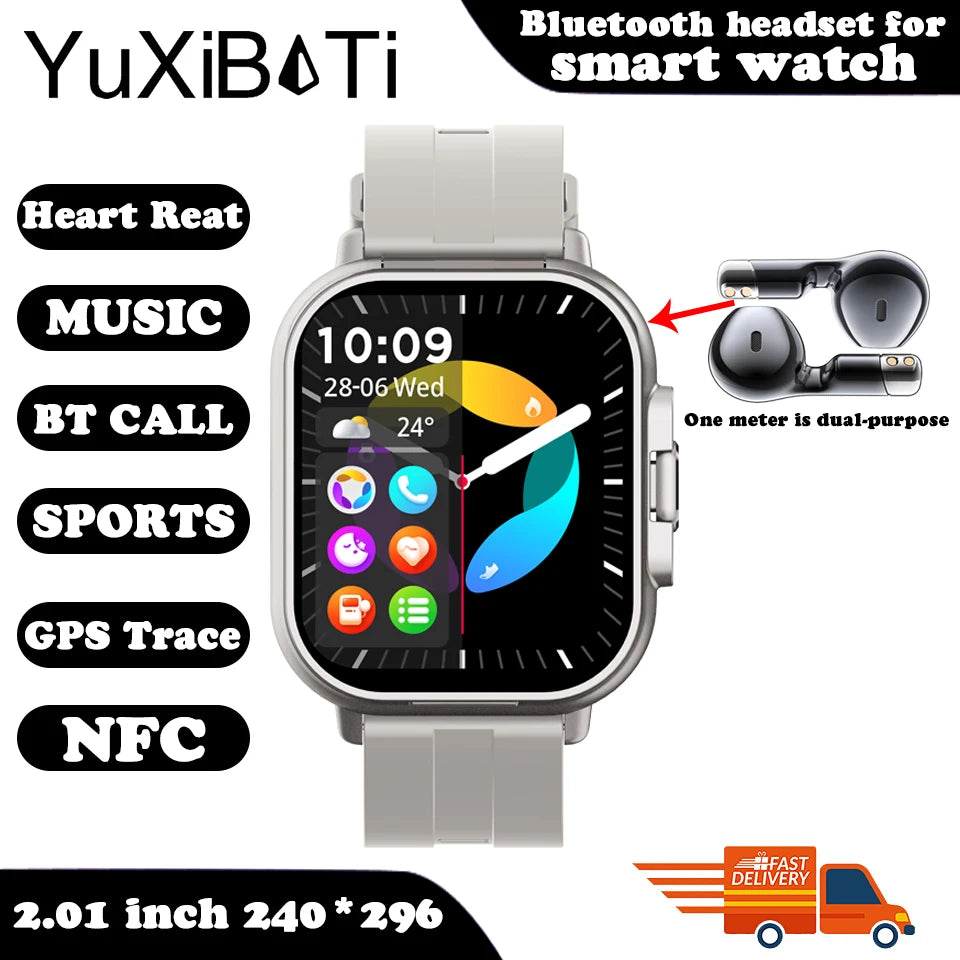 2024 relógio inteligente 2 em 1 com fone de ouvido smartwatch bluetooth chamada relógio masculino gps pista monitor freqüência cardíaca jogar música smartwatch
