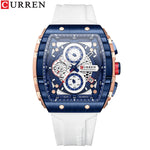 CURREN Esporte Cronógrafo Relógio de Quartzo para Homens Moda Azul Pulseira de Silicone Tonneau Dial Relógio de Pulso com Data 3atm À Prova D 'Água