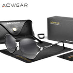 Aowear marca vintage polarizado óculos de sol feminino alta qualidade diamante oversized gradiente óculos de sol lunette de soleil