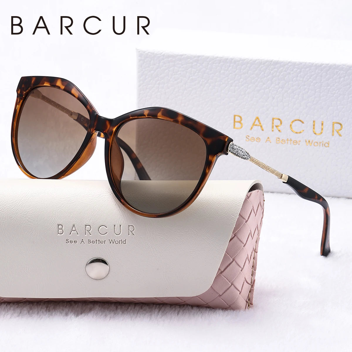 Barrcur polarizado olho de gato óculos de sol redondo moda ultra leve óculos de sol múltiplas cores escolher feminino óculos de sol pacote caixa de presente