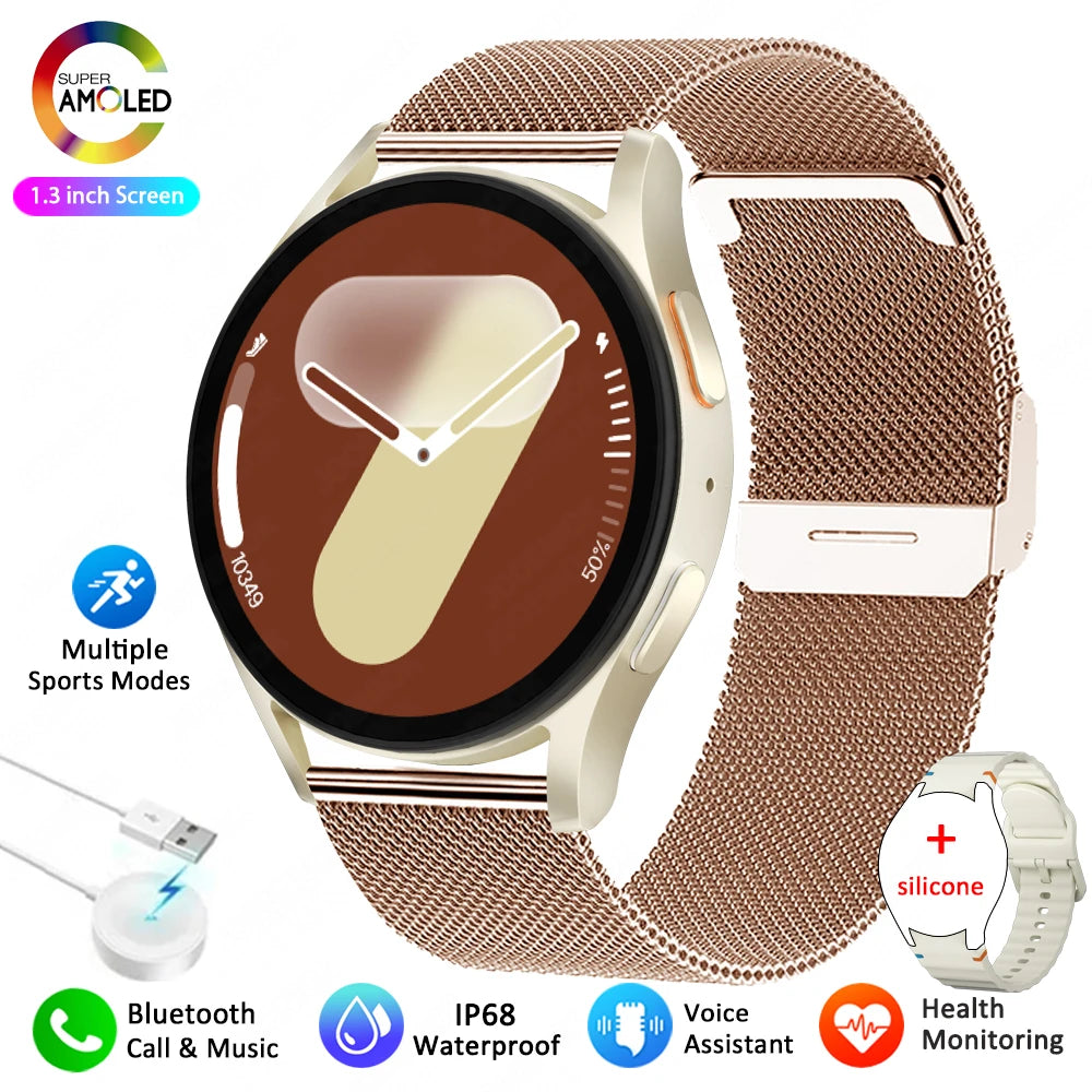 Para galaxy watch 7 relógio inteligente das mulheres dos homens amoled tela hd bússola freqüência cardíaca fitness esporte à prova dwaterproof água bluetooth chamada smartwatch