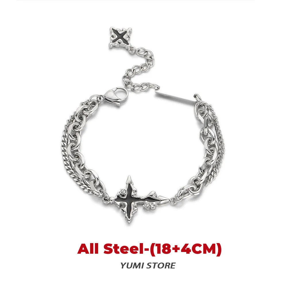 Retro chama cruz pulseira para homem mulher hip hop titânio aço splice corrente charme unisex jóias legal kpop acessórios de luxo