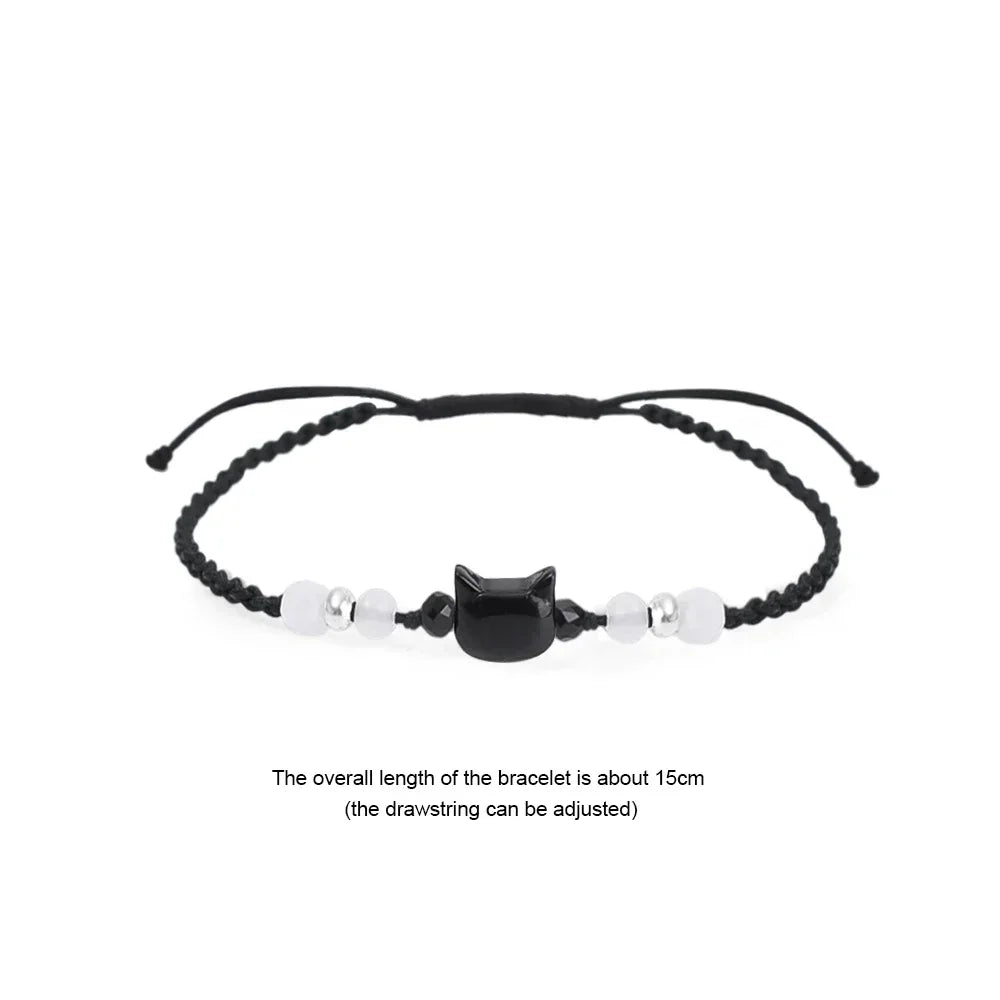 2 pçs natural moonstone obsidiana pulseiras artesanal casal bonito preto branco gato pulseira acessórios jóias