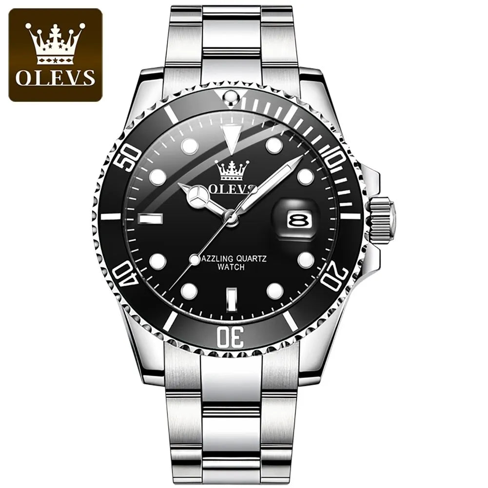 OLEVS-Relógio quartzo de aço inoxidável impermeável masculino, relógio de pulso verde luminoso, Top original, luxo