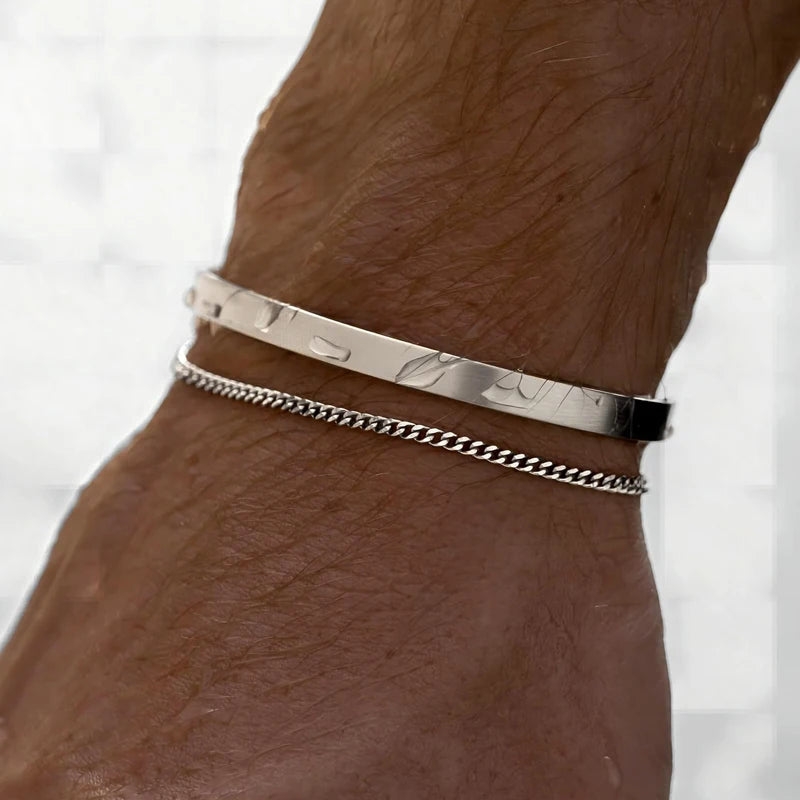 Pulseiras empilháveis para homens, prata esterlina 925/banhado a ouro 14k conjuntos de pulseiras delicadas com caixa de pulseiras cubanas