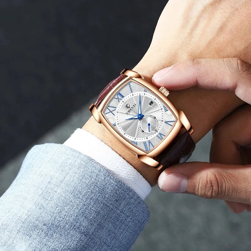 2024 CHENXI 8209 Relógios masculinos pulseira de couro casual luxo quartzo relógios de pulso quadrados à prova d'água