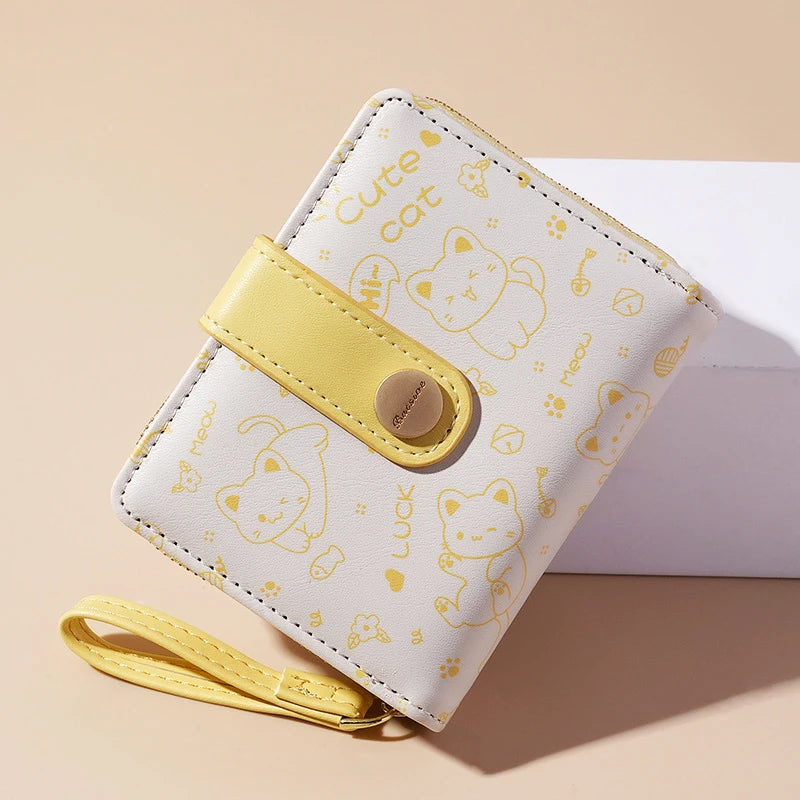 Carteira japonesa bonito do gato para mulheres, bolsa curta, titular do cartão do banco da identificação, saco do dinheiro, carteiras do zíper, armazenamento da chave, meninas, meninas