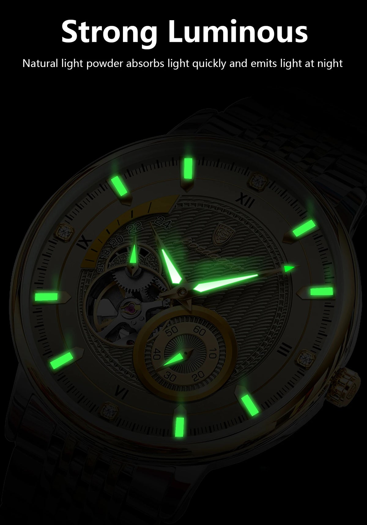 Poedagar topo de luxo relógio masculino luminoso oco tourbillon automático homem relógio de pulso mecânico aço inoxidável relógios masculinos reloj