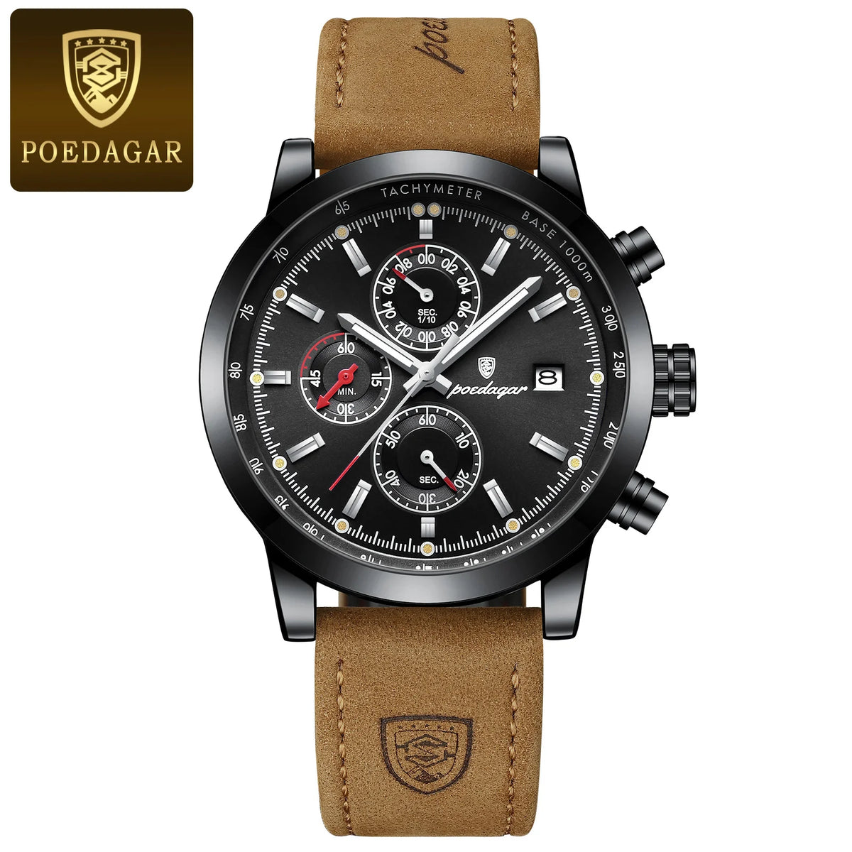 Poedagar relógio de pulso de luxo para homem à prova dwaterproof água luminosa cronógrafo data relógio masculino esportes couro relógios quartzo masculino reloj