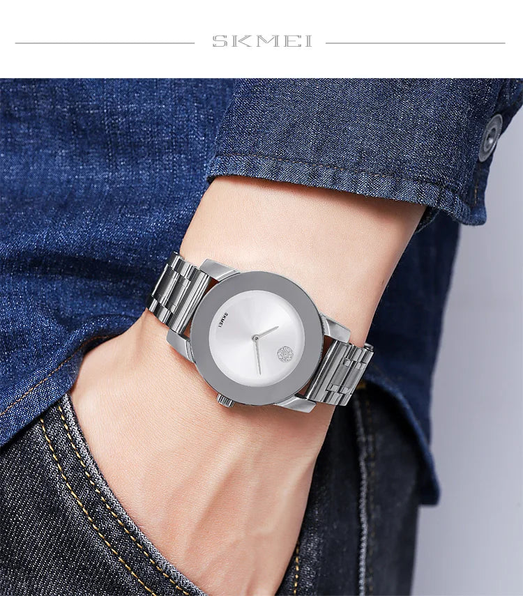 Skmei unissex quartzo pulseira à prova d'água relógios de luxo pulseira de aço inoxidável estilo simples display analógico relógio de pulso fashion