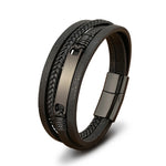 Xqni pulseira de couro trançado multicamadas, masculina, tendência legal, aço inoxidável, fivela casual, acessórios de joias, presente
