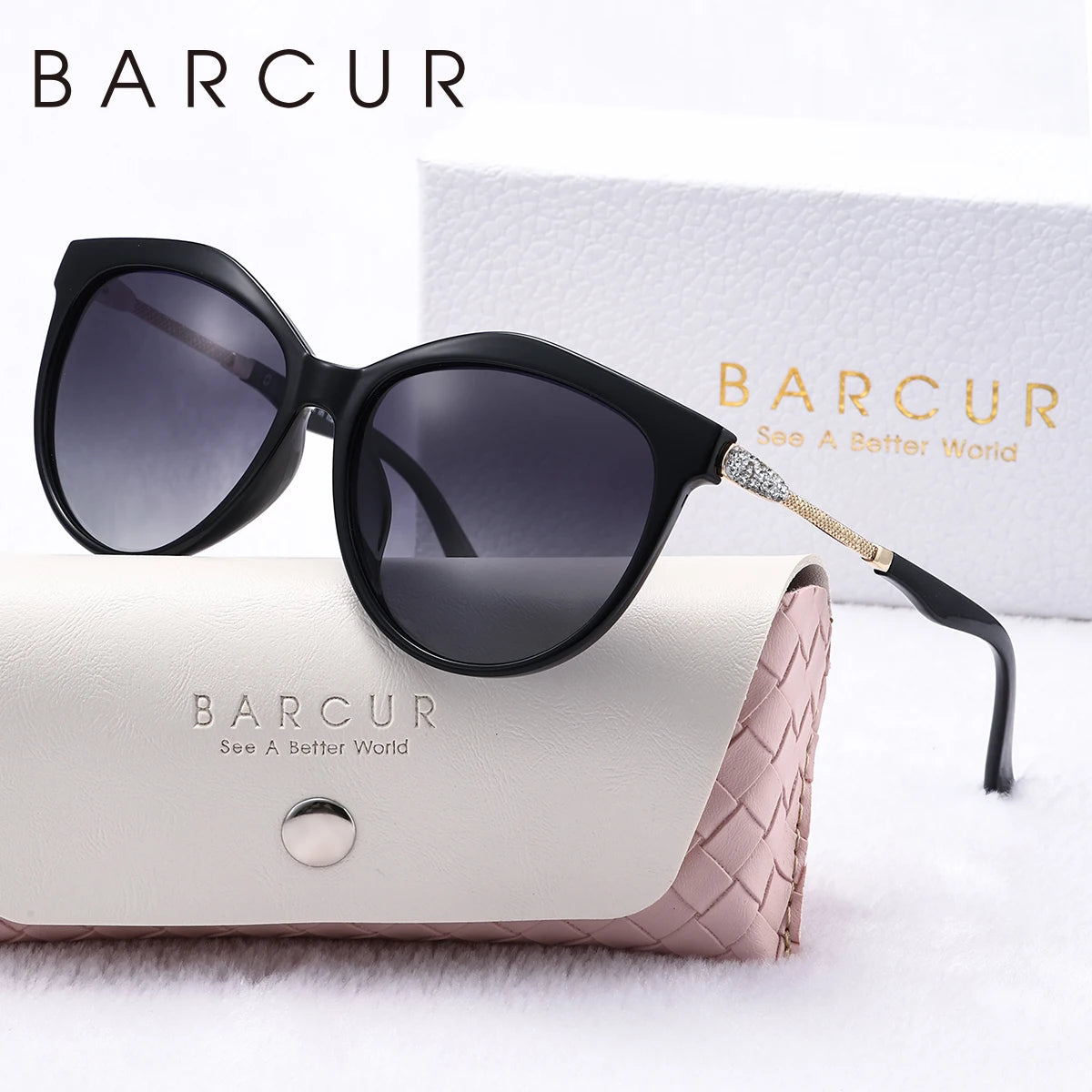 Barrcur polarizado olho de gato óculos de sol redondo moda ultra leve óculos de sol múltiplas cores escolher feminino óculos de sol pacote caixa de presente