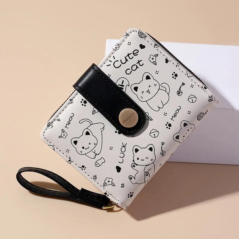 Carteira japonesa bonito do gato para mulheres, bolsa curta, titular do cartão do banco da identificação, saco do dinheiro, carteiras do zíper, armazenamento da chave, meninas, meninas