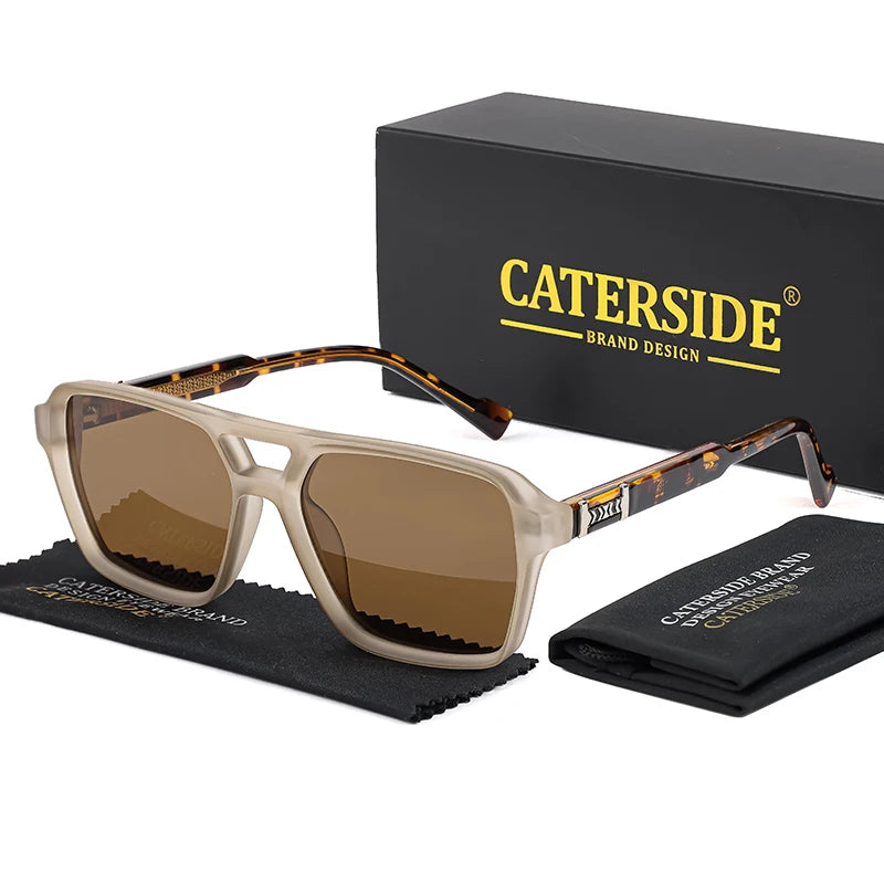 Caterside retro punk óculos de sol masculino quadro quadrado plana superior ponte dupla alta qualidade óculos de sol para mulheres festa festival presentes