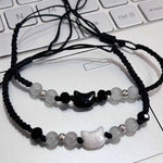 2 pçs natural moonstone obsidiana pulseiras artesanal casal bonito preto branco gato pulseira acessórios jóias