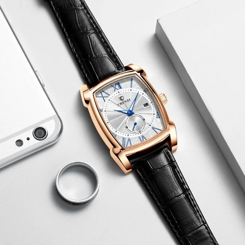 2024 CHENXI 8209 Relógios masculinos pulseira de couro casual luxo quartzo relógios de pulso quadrados à prova d'água