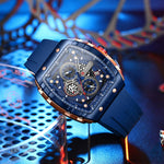 CURREN Esporte Cronógrafo Relógio de Quartzo para Homens Moda Azul Pulseira de Silicone Tonneau Dial Relógio de Pulso com Data 3atm À Prova D 'Água