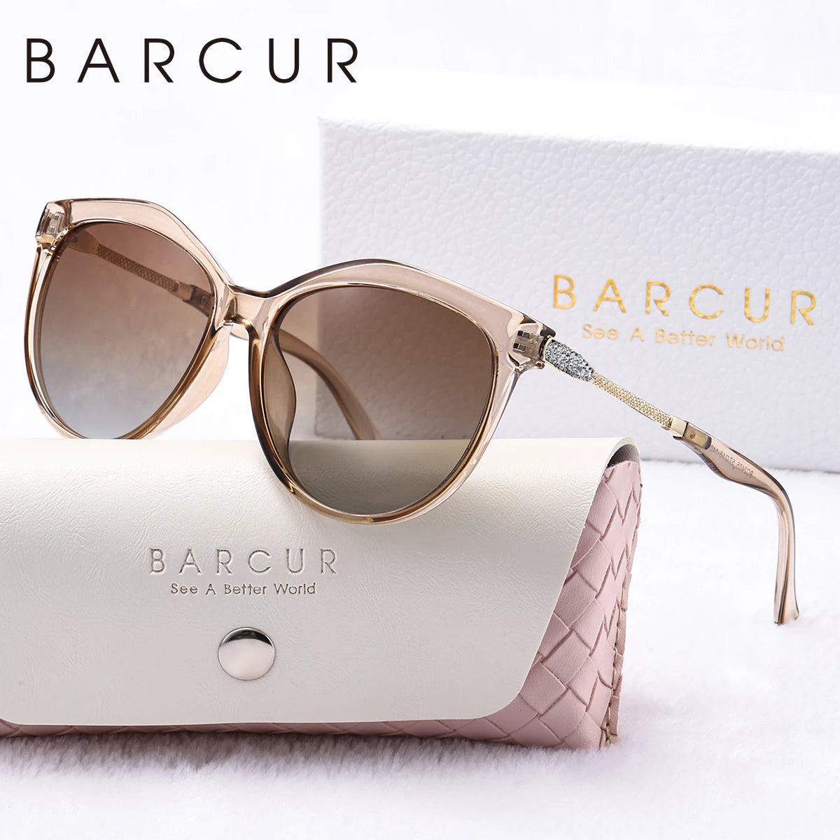 Barrcur polarizado olho de gato óculos de sol redondo moda ultra leve óculos de sol múltiplas cores escolher feminino óculos de sol pacote caixa de presente