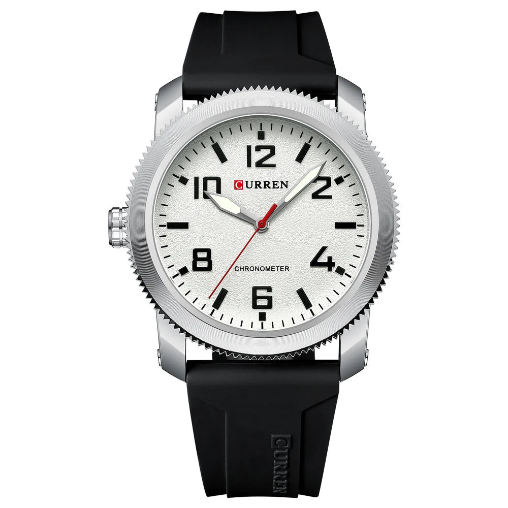 CURREN Moda Simples Relógios Masculinos com Grande Mostrador de Numerais Relógio de Pulso de Quartzo para Cavalheiro de Negócios com Pulseira de Silicone