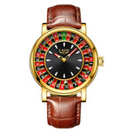 Lige moda couro marrom relógio masculino mostrador rotativo las vegas roleta tema de mesa relógio masculino à prova dwaterproof água relógios luminosos