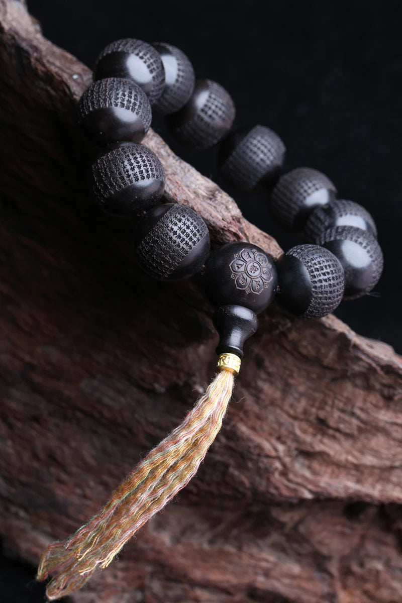 Contas de madeira preta natural genuína ébano tibetano 20mm mm pulseira de roda de oração clássica masculina