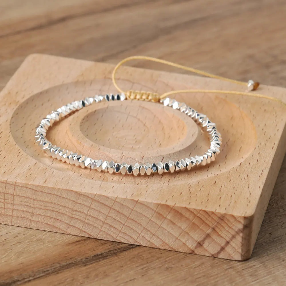 2x3 ouro/prata/ouro rosa contas facetadas trança pulseira ajustável para mulheres homens cintilante delicado pulseira jóias