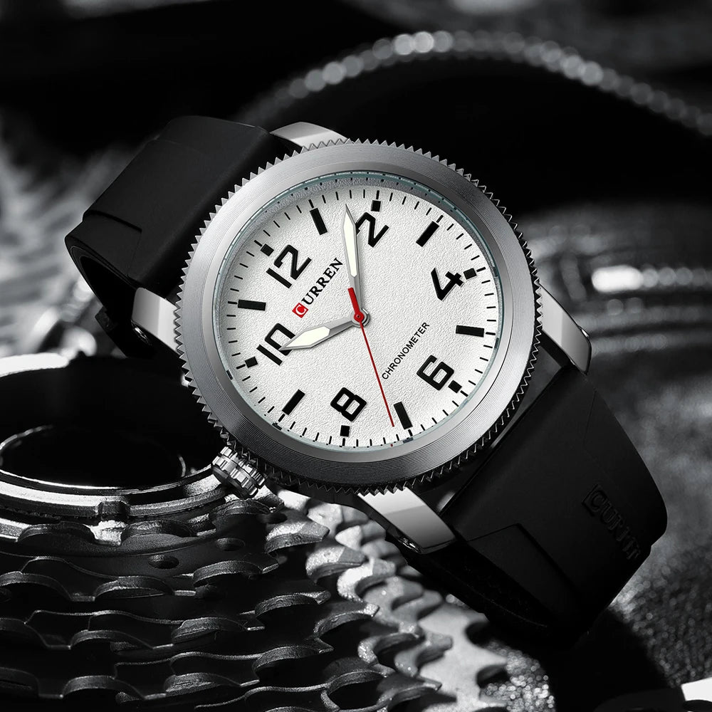 CURREN Moda Simples Relógios Masculinos com Grande Mostrador de Numerais Relógio de Pulso de Quartzo para Cavalheiro de Negócios com Pulseira de Silicone