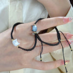 2 pçs natural moonstone obsidiana pulseiras artesanal casal bonito preto branco gato pulseira acessórios jóias