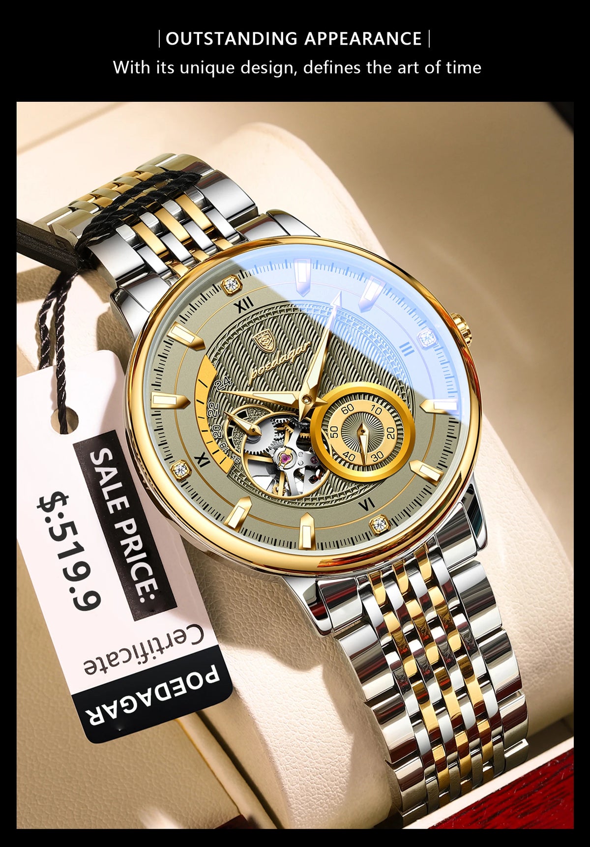 Poedagar topo de luxo relógio masculino luminoso oco tourbillon automático homem relógio de pulso mecânico aço inoxidável relógios masculinos reloj
