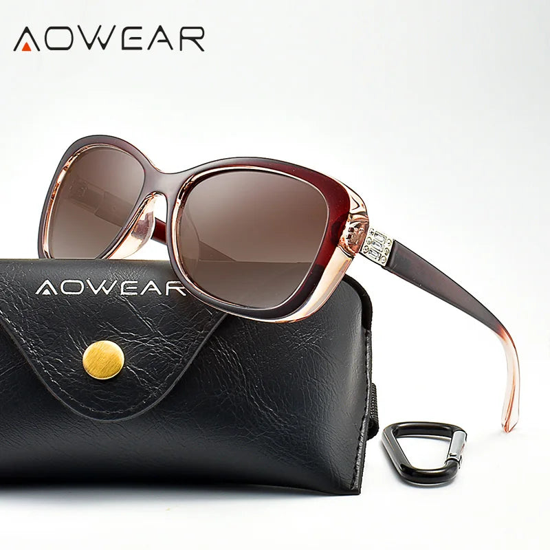 Aowear senhoras vintage óculos de sol feminino polarizado condução lente gradiente óculos de sol de alta qualidade feminino com caso