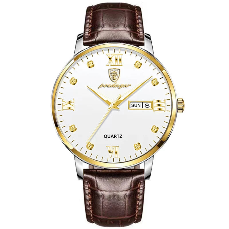 Poedagar mais novo relógio masculino à prova dwaterproof água casual pulseira de couro luminosa relógios de luxo para homem data semana exibição esportes relógios quartzo