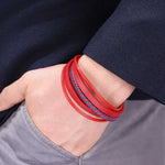Moda pulseiras de couro vermelho masculino aço inoxidável multicamadas trançado corda pulseiras para mulheres pulseira jóias presentes sp1076