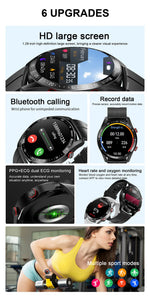 Impermeável relógio inteligente para homens, Bluetooth chamada, saúde do laser, pressão arterial, fitness esportes relógios, caixa, ECG, PPG