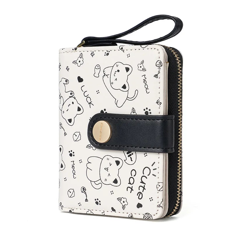 Carteira japonesa bonito do gato para mulheres, bolsa curta, titular do cartão do banco da identificação, saco do dinheiro, carteiras do zíper, armazenamento da chave, meninas, meninas