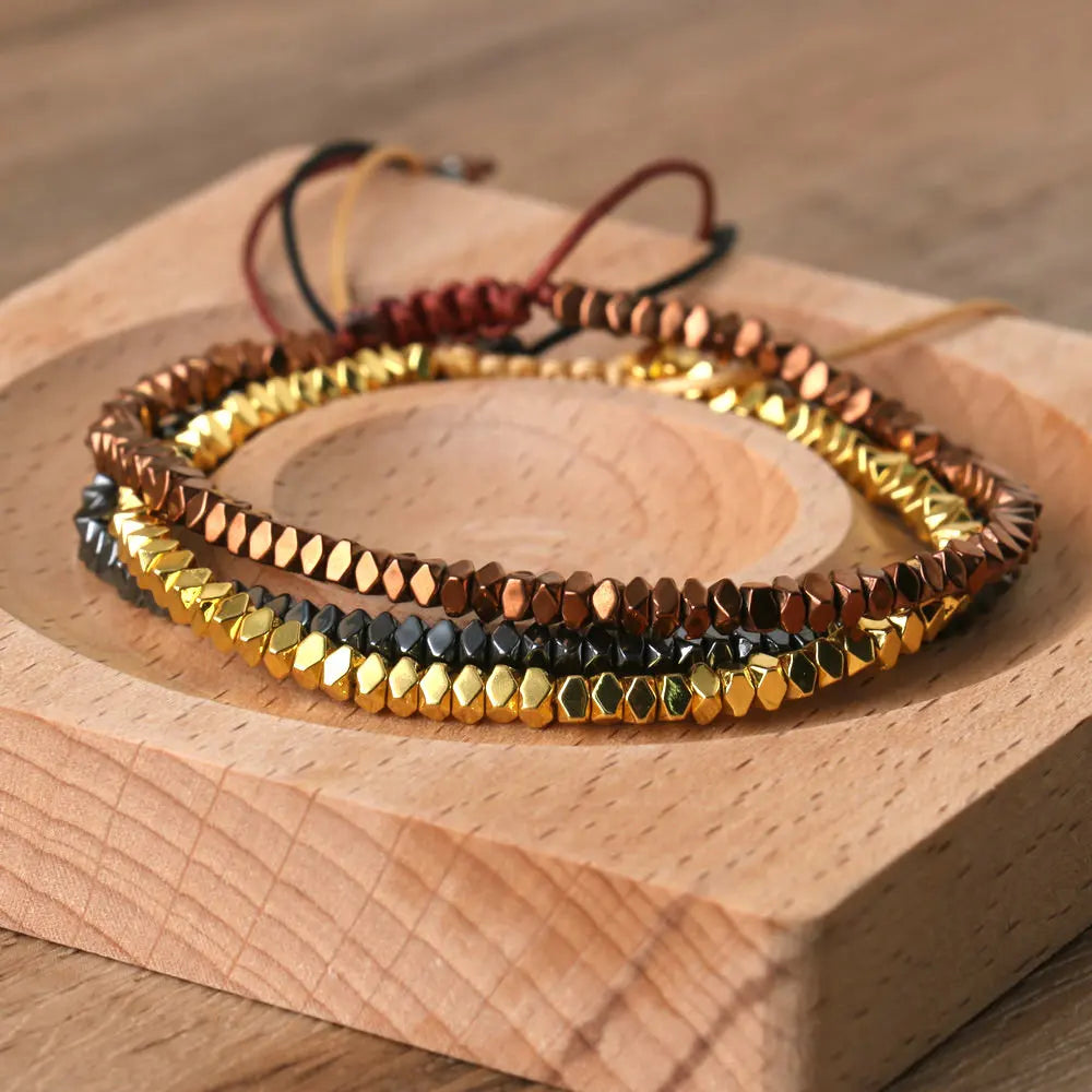 2x3 ouro/prata/ouro rosa contas facetadas trança pulseira ajustável para mulheres homens cintilante delicado pulseira jóias