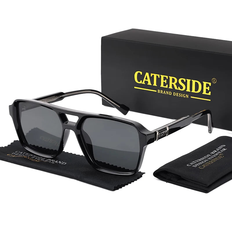 Caterside retro punk óculos de sol masculino quadro quadrado plana superior ponte dupla alta qualidade óculos de sol para mulheres festa festival presentes