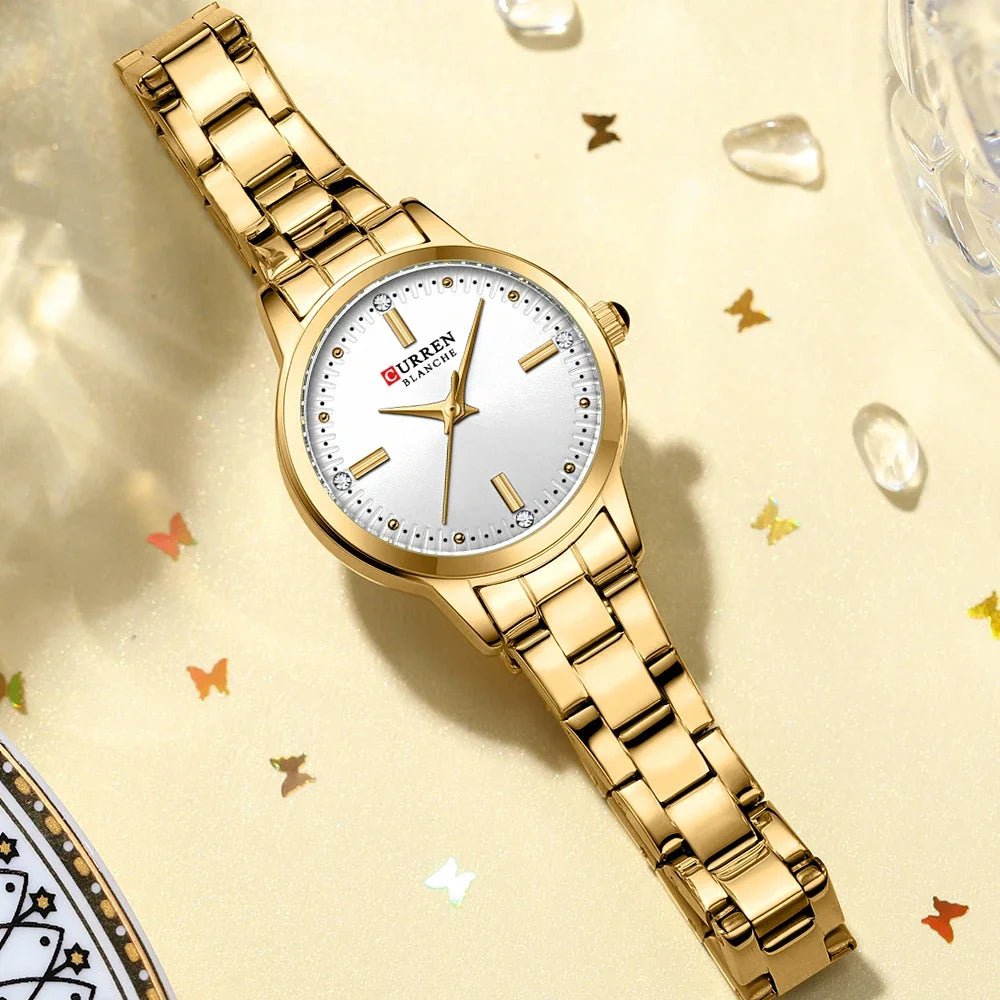 Curren relógios femininos moda original relógio de pulso de quartzo para senhoras mostrador romano deslumbrante diamante à prova dwaterproof água luminosa luxo novo