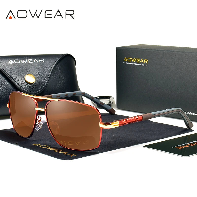 AOWEAR-Óculos de sol quadrados luxuosos para homens e mulheres, óculos de sol retrô polarizados, tons vintage, óculos com estojo