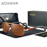 AOWEAR-Óculos de sol quadrados luxuosos para homens e mulheres, óculos de sol retrô polarizados, tons vintage, óculos com estojo