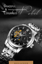 Forsining moda masculina luxo negócios pulseira de metal turbilhão luminoso relógio mecânico automático diamante artificial relógio de pulso