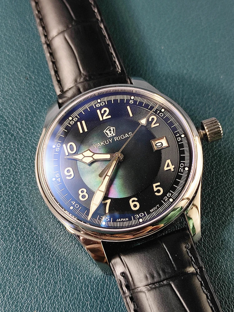 Relógio de pulso mecânico automático masculino, impermeável, calendário luminoso, ponteiro de gás, piloto alemão, movimento Nh35, C1