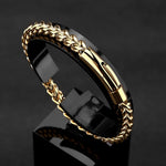 MKENDN Locomotiva Homens Punk Rock Pulseira de corrente de bicicleta 18k banhado a ouro botão magnético de aço inoxidável joias masculinas presentes