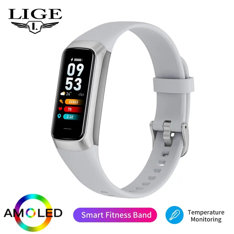 LIGE-Relógio Inteligente Amoled para Homens e Mulheres, Banda Inteligente, Frequência Cardíaca, Sangue, Pulseira Inteligente Impermeável, Rastreador de Fitness Esportivo, 2023