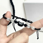 2 pçs natural moonstone obsidiana pulseiras artesanal casal bonito preto branco gato pulseira acessórios jóias