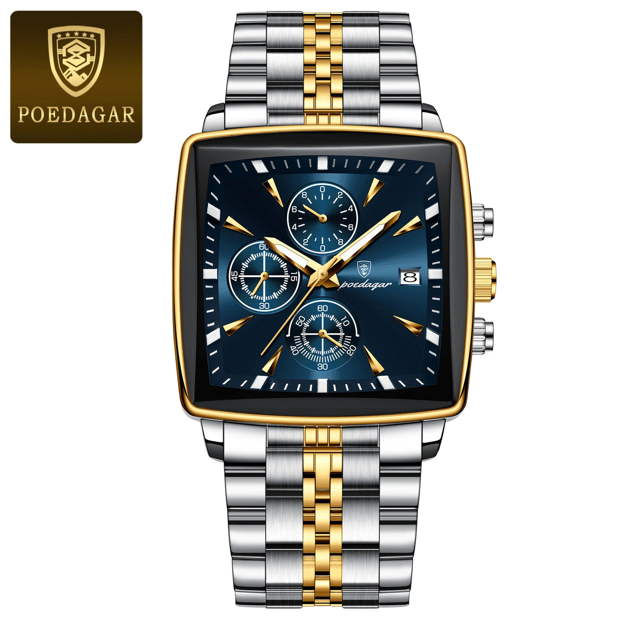 Poedagar luxo homem de negócios relógio de pulso cronógrafo à prova dwaterproof água calendário luminoso relógio para homem quadrado quartzo relógios masculinos reloj