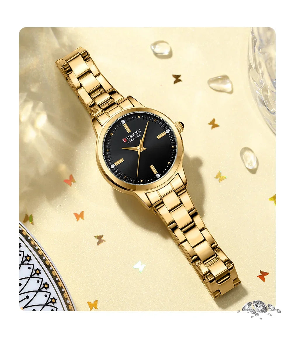 Curren relógios femininos moda original relógio de pulso de quartzo para senhoras mostrador romano deslumbrante diamante à prova dwaterproof água luminosa luxo novo