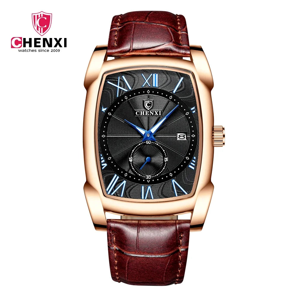 2024 CHENXI 8209 Relógios masculinos pulseira de couro casual luxo quartzo relógios de pulso quadrados à prova d'água