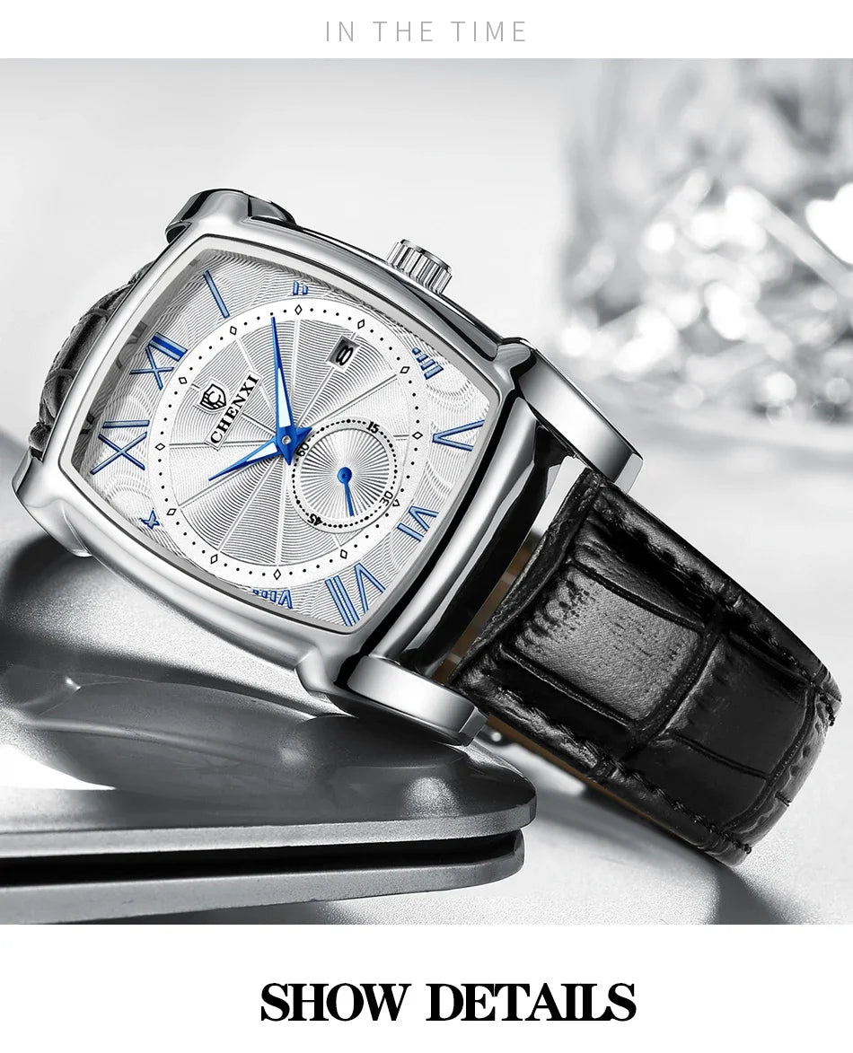 2024 CHENXI 8209 Relógios masculinos pulseira de couro casual luxo quartzo relógios de pulso quadrados à prova d'água