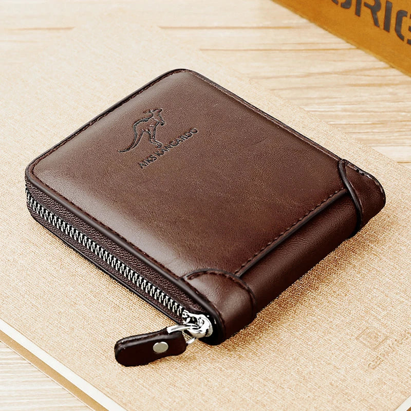 Carteira masculina de couro luxuosa masculina Bolsa masculina com zíper porta-cartões com bolso para moedas carteiras Rfid presentes para homens bolsa de dinheiro